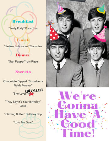 Beatles Themed Birthday Menu | Canva